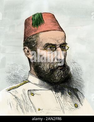 Der Afrikaforscher Eduard Schnitzer, bekannt als Mehmed Emin Pasha. Handfarbener Holzschnitt Stockfoto