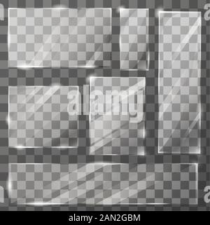 Set mit sauberem Glas auf transparentem Hintergrund. Stock Vektor