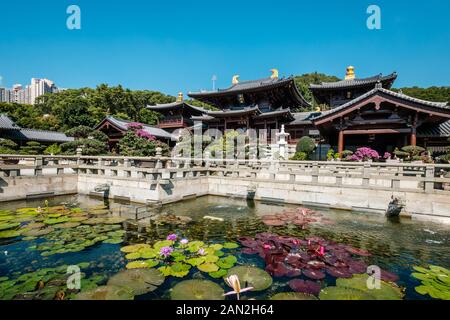 Hongkong, China - November 2019: Die Chi-Lin-Nunnery, ein großer buddhistischer Tempel in Hongkong Stockfoto