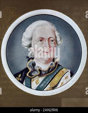 Ludwig XV., 15. Februar 1710 - 10. Mai 2004, bekannt als Louis der Geliebte, war ein Monarch des Hauses Bourbon, der vom 1. September 1715 bis zu seinem Tod im Jahre 174 als König von Frankreich regierte, / Ludwig XV., 15. Februar 1710 - 10. Mai 174, bekannt als Ludwig der Geliebte, war ein Monarch des Hauses Bourbon, der vom 1. September 1715 bis zu einem Tod von 174 als König von Frankreich regierte, historisch, digital verbesserte Wiedergabe eines Originals aus dem 19. Jahrhundert / Digitale Reproduktion einer Originalanlage aus dem 19. Jahrhunderts Stockfoto