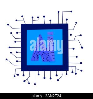AI Hand gezeichnet. Künstliche Intelligenz Emblem. Neuronale Netze Konzept. Vector Illustration. Stock Vektor
