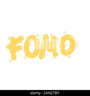 FOMO Abkürzung text Emblem auf weißem Hintergrund. Moderne soziale Angst Akronym. Angst vor fehlenden Konzept. Vector Illustration Stock Vektor