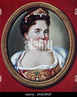 Katharina I., Jekaterina I. Aleksejewna, geborene Marta Helena Skowronska, später bekannt als Marta Samuilowna Skavronskaja, 15. April 1684 - 17. Mai 1727, war von 1725 bis zu ihrem Tod die zweite Frau von Peter dem Großen und der Kaiserin Russlands, / Katharina I., Jekaterina I. Alekseyevna, geborene Marta Helena Skowska, Skowronska Später bekannt als Marta Samuilowna Skavronskaja, 15. April 1684 - 17. Mai 1727, war von 1725 bis zu ihrem Tod der zwei Frauen von Peter dem großen und der Kaiserin von Russland, historisch, digital verbesserte Wiedergabe eines Originals aus dem 19. Jahrhundert / Digitale Produktion einer O Stockfoto