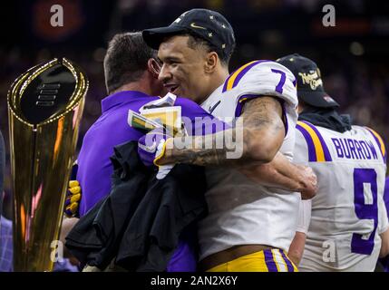 New Orleans, Louisiana, USA. Januar 2020. Während des Spiels der College Football Playoff National Championship zwischen den Clemson Tigers und den LSU Tigers im Mercedes-Benz Superdome in New Orleans, Louisiana. LSU besiegte Clemson 42-25. John Mergits/CSM/Alamy Live News Stockfoto