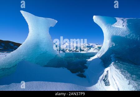 Gletscherlagune Joekulsarlon, vollständig im Winter 2002 eingefroren, historischen Foto, Bausteine der Eisbedeckung der Lagune, Island Stockfoto