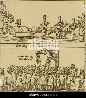 Die drei Richter: Geschichte der Männer, die ihren König enthauptet haben. Und sechzehn waren vor dem Gericht geflohen. Die übrigen neunundzwanzig, mit den Gesetzgebern, Scharfrichtern usw., wurden von der zugesagten Entschädigung ausgenommen und wurden bis zum Tode gehütet. Einige davon wurden vom König gerüsselt, einige wurden im Gefängnis festgehalten und zur sofortigen Hinrichtung verurteilt. Die Verfahren des Prozesses und der Hinrichtung wurden mit den größten Barbaritäten eingeleitet. Alle Schrecken des dunklen Zeitalters, mit dem es sich um Strafen für Hochverrat kümmerlich gemacht hatte, und die in den Zeiten der Unterreichsfürchtigen argwöhnisch gelegt worden waren Stockfoto