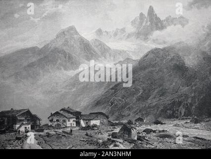 Landschaftlich schön im Tal von Chamonix, im Jahre 1895, Frankreich, / landschaftlich schön im Tal von Chamonix, im Jahre 1895, Frankreich, historisch, digital verbesserte Wiedergabe eines Originals aus dem 19. Jahrhundert / Digitale Produktion einer Originalanlage aus dem 19. Jahrhundert. Jahrhunderts Stockfoto