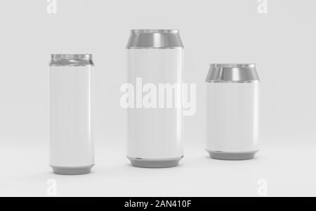 Aluminium- getränkedosen Mockup, leer kann mit Platz für Ihre Inhalte kopieren, 3d-Grafik rendern Stockfoto