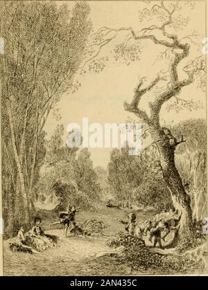 Katalog der Tableaux anciens & Modernes des diversen écols . 37 - FRAGONARD (JEAX-HONORÉ)1732-1520 00 - La Main chaude. &lt;-^V&lt; , ? A ut. Fragonard - Le Cheval fondu. JRS Dan- lallée dan parc, toul près dune pièide- entants jouenl an cheval!&lt; mcc. UN jeune homme, (le plUB délicieux. W. Bl Hopc.- in de Jenin Colon. -., 88ct-nl. : laa.im vu iKiu-h. F i t - .{0 - GELÉE DIT LE LORRAIN (claude) IGO0-I6S2 1)2 - Paysage italien, effet de soleil. LN largo fleuve, faisant mille détours, traverse unfau paysage borné à lhorizont- par des monta-Gnes. Au Premier Plan, à gaucho, de grands arbre Stockfoto