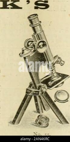 Natur . Komplett für Objektträger, Mikroskopische Objekte und Spectra. Preis £18. Für Lektoren auf Dem Licht. Farb- und Farbfotografien. &c SOHLENMACHER: NEWTON & CO., 3 FLEET STREET, LONDON.NEW MICROSCOPE DIE BRITISCHEN STUDENTEN. Mikroskopständer Nr. 55, asfigTxred, ^vlth Iris Diaphragma, Ein Augenstück; doppeltes Nasenstück. TW^o Objektbrille. 2 3 und 16, angepasst an "Inabout Focus" und das in poliertem MahoganyCase vollgepackt. £6:8:6. R. SL J. BSCK, LTD. 68 CORNHILL, LONDON, Z. B. Stockfoto