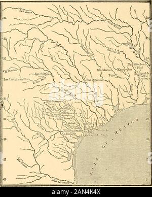 Eine vollständige Geschichte von Texas für Schulen, Hochschulen und allgemeine Verwendung. De Acuna, San Juan Capristano und San Francisco de 1 Espada, der Dreielast, der ursprünglich in Osttexas gegründet wurde und nach Bejar abführte, war die Mission Espada die alte Mission von San Francisco de los Tejas. Zusätzlich zu den Bejar-Gründungen waren dies: Presidio von La Bahia, ursprünglich gegründet zu Der Zeit I. Spanische Herrschaft 1528 TOI82I Entfernung der östlichen Missionen und des vor-sidios Alten Steins Fori ai Naci (Erbaut 177S.) GDOCHKS. Quellen von in-Formation onthose Days State of Span-ish occupationof Texas at the Stockfoto