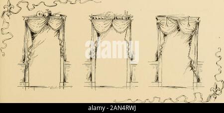 Künstlerische Heimat: die Einsichtnahme in die moderne Hausfrau geben Hundert verschiedene Ideen für die Verschönerung des Hauses; jede Abbildung ein neuer Gedanke. . /• T^^V^I c/lrtistic Soffitten für Türen C RMURE, Tapisserie, China Seide oder Denim können je nach Zimmer verwendet werden. Die Tür auf der linken Seite ist zwischen zwei Schlafzimmer; der Vorhang ist, an den Seiten withrosettes gefangen. Über der Tür ist ein Regal und der Vorhang Wunde ist rund eine Vase aus Bronze oder Büste heavyenough es an Ort und Stelle zu halten. Die mittlere Tür ist der Eingang zu einem Boudoir; das Farbschema der Halle sollte durchgeführt o Stockfoto