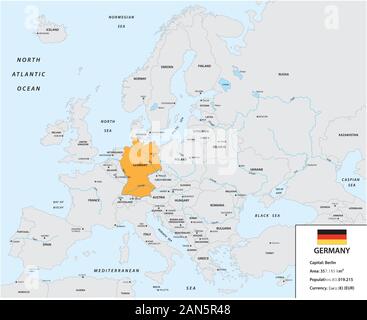 Lage Deutschlands auf dem Europäischen Kontinent mit kleinen und Flagge Stock Vektor