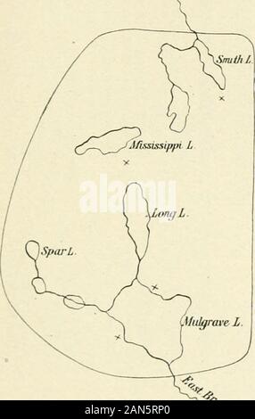 Beothuk und Micmac. Nutzen Sie erfolgreich und anIndian Wer besitzt eine Macht lange voyageswithout begegnest.^. ^ ein. Abb. 3.- Jagdgebiet von Salomo Siah, MicmacofBear Fluss, Xova Scotia. (Nach einer Zeichnung von seinem Enkel.; und: IONOGRAPHS 100 BEOTHUK UND MICMAC&lt;: (- 1 HO O H1 1-1&lt; O z H z&lt;a&lt; West Branch der Bear River zum Lake Jolly. Mulgrave See Nachbarschaft (siehe Abb. 3). Um sportliche See, südwestlich von Bear River. Moosehcad und Kiefer Seen. Pine Lake und Cofang See. Lange Tusket und 4 Seen. Barriyo und Fichte Seen. Shelbourne Seen. East Side von Rossignol lak Stockfoto