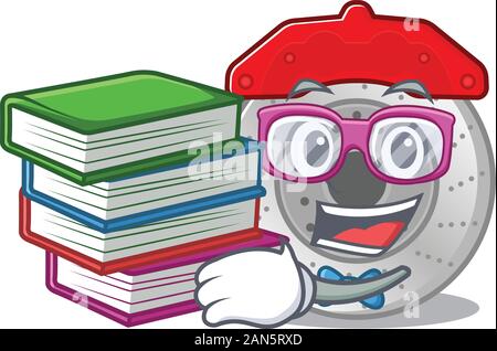 Cool und clever Student auto Bremse Maskottchen Karikatur mit Buch Stock Vektor