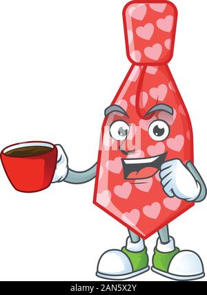 Cartoon Charakter der Roten liebe Riegel mit einer Tasse Kaffee Stock Vektor