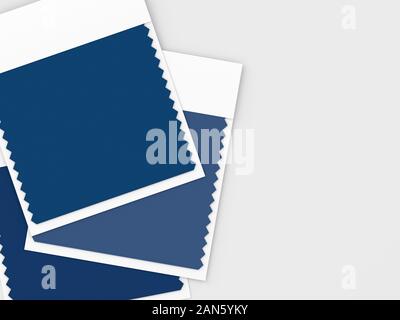 3D-Render von textilen Farbmuster liegen auf Holzschreibtisch. Classic blau. Farbe des Jahres 2020. Stockfoto