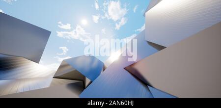 Bunter abstrakter Panorama-Hintergrund: Wand aus geometrischen Metallwürfeln. ( Rückplatte des Fahrzeugs, digitaler 3D-Rendering-Computer.) Stockfoto