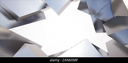 Bunter abstrakter Panorama-Hintergrund: Wand aus geometrischen Metallwürfeln. ( Rückplatte des Fahrzeugs, digitaler 3D-Rendering-Computer.) Stockfoto