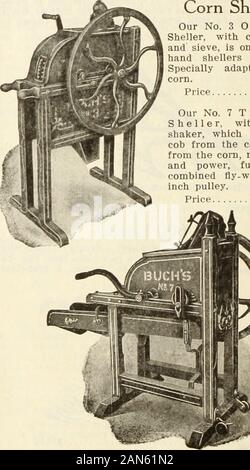 Jährliche Katalog 1919: Maschinen, Düngemittel, Samen etc. Mais Shellers unsere Nr. 3 O n e-H opperSheller, mit Cob separatorand Sieb, ist einer der besthand shellers überhaupt angeboten. Die Speziell largecorn. Preis: $ 12.50 Unsere Nr. 7 Two-Hopper Maisrebler, mit adjustableshaker, die trennt thecob vom Mais und chafffrom der Mais, für handand Kraft gemacht, möblierten withcombined Fly-Rad und 20-Zoll Riemenscheibe. Preis 27,50 $ Stockfoto