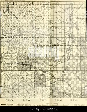 Schädigung der Vegetation und Tierwelt von schmelzer Abfälle. 1) 3. Büro o0-&gt; eir Ay, J S, DC-y. o AgncuUvre. Die nationalen Torest Grenze *, Region rund um Anaconda. Montana, Anzeigen National Forest c-Oaav und Poblic landet ts R. 8 W., R., 9 W.. R. 10 W.. Tps. 3. 4, 5 jedes Bereichs; R.1 Ich^. ps. 4 und 5 N.; und R. 12 W.. T.5 N. Aber. 1 13. Büro der Cnemlstof, US Abt. der Agrii Stockfoto