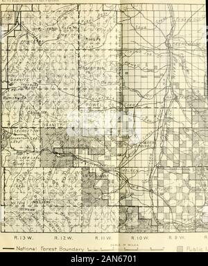 Schädigung der Vegetation und Tierwelt von schmelzer Abfälle. 1) 3. Büro o0-&gt; eir Ay, J S, DC-y. o AgncuUvre. Die nationalen Torest Grenze *, Region rund um Anaconda. Montana, Anzeigen National Forest c-Oaav und Poblic landet ts R. 8 W., R., 9 W.. R. 10 W.. Tps. 3. 4, 5 jedes Bereichs; R.1 Ich^. ps. 4 und 5 N.; und R. 12 W.. T.5 N. Aber. 1 13. Büro der Cnemlstof, US Abt. der Agrii Stockfoto