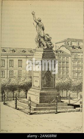 España, sus monumentos y Artes, su naturaleza E HISTORIA. SANTANDER. SANTANDER. - Monumento erigido en Ehre de Don Pedro Velarde EN LA Plaza de Este nombre 324 SANTANDER tander y en Sevilla representan á Daoiz y Velarde en marmóreogrupo, á Ruiz, á Velarde y á Daoiz einzelnen y respectivamen-te; delante del Monumento que en El Campo de la Lealtadguarda las cenizas de Los Dos oficiales de artillería y de las víc - Timas sacrificadas impiamente allí y en El Retiro por la cruelferocidad de Los soldados de Bonaparte, - kein Heu pecho españolque no se sienta conmovido, ni Corazón que Keine lata apresurado, Stockfoto