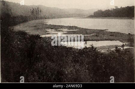 Die Wilderness Trail; oder, die Ventures und Abenteuer von der Pennsylvania Händler auf dem Allegheny Pfad, mit einigen neuen Annalen des alten Westens, und die Aufzeichnungen der einige starke Männer und einige schlechte. Die Adler auf den Felsen an der Mündung des Little Beaver Creek. Die dargestellten Felsen auf der Pritsche des Ohio River an der Mündung ofLittle Beaver Creek. Bei einem niedrigen Wasserstand Phase im Sommer 1908 ausgesetzt. Fotos von Frau Maria Calhoon Taylor. Stockfoto