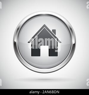 Das Symbol geschlossen. Glänzend 3d Taste mit Metallrahmen und Gesperrt home Symbol Stock Vektor