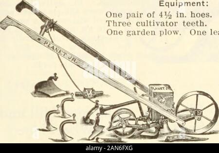 Jährliche Katalog 1919: Maschinen, Düngemittel, Samen etc. Verpackt Gewicht, 33 lbs Preis: $ 12.00 das Nr. 12, ist die beliebteste Double-Wheel Hoe Wir machen. Es von Mann, Frau oder Junge verwendet werden können. Es ist identisch withNo. 11, mit der Ausnahme, dass die 4%-Zoll hacken und Rechen sind omittedfrom der Ausrüstung, und es ist zu einem corrsposdingly lessprice verkauft. Die Aufsätze mit Es sind, was Gärtner benutzen die meisten, und die kurzen Hacken, Rechen und einem der Anhänge showncan jederzeit hinzugefügt werden. Werden Sie erstaunt sein, wie einfach es isto sparen Sie Zeit, Arbeit, Geld, und größere Pflanzen erhalten, wenn Sie sie benutzen. Ausstattung: Ein Paar von 4% an. Stockfoto