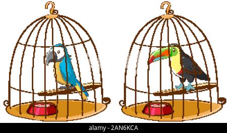 Zwei Vögel Vogelkäfige Abbildung Stock Vektor