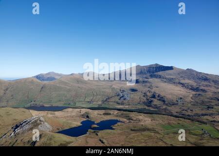 Snowdon Range von Y Garn, Snowdonia, Wales, Großbritannien Stockfoto