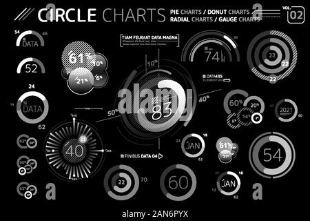 Kreis Charts, Kreis- und Ringdiagrammen, Radial Manometer Charts Infografik Charts und Elemente Stock Vektor