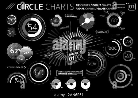 Kreis Charts, Kreis- und Ringdiagrammen, Radial Manometer Charts Infografik Charts und Elemente Stock Vektor