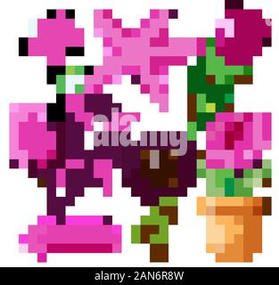 Satz von Blumen und anderen Sachen in pink Abbildung Stock Vektor