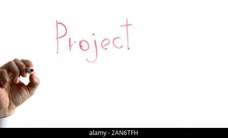 Projekt Wort auf Glas, Hand schreiben mit Filz pan, startup Business Development Stockfoto