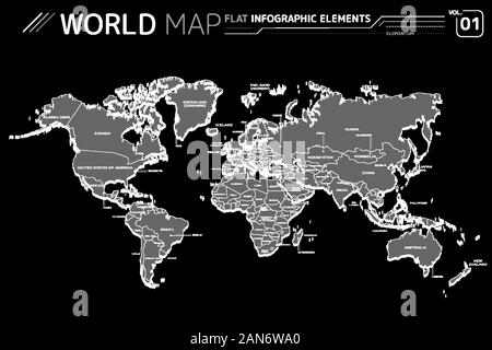 Nord- und Südamerika, Europa, Asien, Afrika, Australien und Ozeanien Vektorkarten Stock Vektor