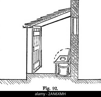Praktische Hygiene; ein Handbuch für sanitäre Inspektoren und andere; mit apxon Sanitär Recht, von Herbert Manley. Die groundadjoining, und es sollte ein Fall in Richtung der Tür Der privyof Hälfte ein Zoll auf den Fuß. Unter dem Sitz, der Boden auf dem Behälter ruht muss mindestens 3 cm über dem einlassöffnungauffüllen die Oberfläche der Erde, und es sollte auch orasphalted gekennzeichnet werden; die Seiten dieser Kammer muß so konstruiert offlagging Oe, Schiefer, oder gutes Mauerwerk, 9 Zoll dick, gerenderte incement. Der Behälter selbst ist begrenzt durch das Modell bye-lawsto eine Kapazität von mehr als 2 Kubikmeter fe Stockfoto