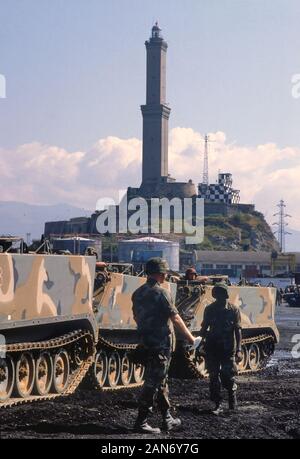 Genua (Italien), September 1986, Landung der 30.Division der US National Guard in der NATO Übungen in Europa zu beteiligen Stockfoto