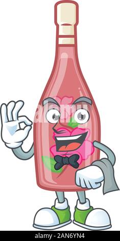 Freundlich rosa Flasche Wein Charakters als Kellner Charakter Stock Vektor