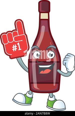 Rote Flasche Wein Maskottchen Cartoon Stil mit einem Schaum Finger Stock Vektor