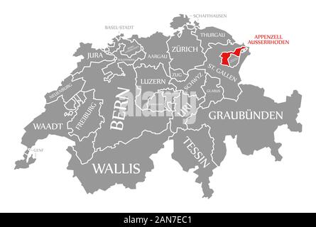 Appenzell Ausserrhoden rot markiert in Karte der Schweiz Stockfoto