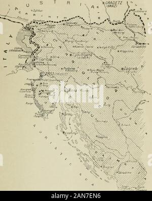 Die nationalen Forderungen der Serben, Kroaten und Slowenen: an die Brüder der alliierten Länder vorgestellt. aumber beträgt 56.944, entsprechend der AnnuarioStatislieo ltaliano von IM 1. s. 2 &Lt;S. Nördlich von Cormons, exactlymar Prepotto, diese Grenze wieder erreicht der alten österreichisch-italienischen Grenze und weiter entlang der Fuß des Coglio (Brda) an die [sonzo auf dieser Linie der Grenze, abandoningBrazzano, Cormons. Capriva, Mossa und Lucinico zu theItalians. Folgende dann das richtige Knäuel der Isonzo, theethnographical Grenze durchquert der Fluss in der Nähe von Sdraussina, verläßt diese Lokale Stockfoto