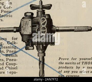 Kanadische Transport & Distribution Management. Wenn Ihre Arbeit ist, dass die Werkzeuge müssen in Continuous Service, die Sie brauchen - Kolben, Bohrer, Re-versible und Nicht-Re-versible für Bohren, Reiben, Gewindebohren, fluerolling, woodboring, Schraube, Ausführung starr bleibt, schließen Cor-ner Bohrer, tragbare Pneu-matic Bohrer, ElectricDrillVand Schleifmaschinen. Reiben Hauptrahmen withThor Kolben Luft Löcher bohren. Drucklufthämmer forRiveting, Chipping, calk-ing, Skalierung, Reinigung, Raupe, Halten^ rs-Qn, Pneurmatic Stock und *BenchRammers, Druckluft-hebezeuge, Pneu-matic-Werkzeugs und Coup-lings, Niet setzt Stockfoto