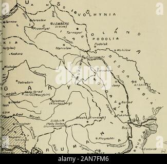 Die nationalen Forderungen der Serben, Kroaten und Slowenen: an die Brüder der alliierten Länder vorgestellt. ^^Derocco $ ^ "ICH XV 0° L H Y N I A. AROS/awI)"® lEMBlRG £ C (Lwow) vPrzemy 6/Tar • nopal L^P | P O D O L T A y Podolsk Stan/s/aw^^^.. ^ r-i . ... &Lt; §) Mohi/cw Stockfoto