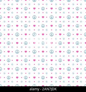 Frieden und Liebe Elemente nahtlose Muster Hintergrund. Bekleidung, bearbeitet werden. Stock Vektor