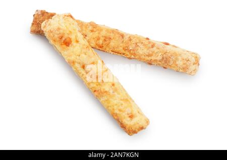 Studio shot von handgemachten Käse Strohhalme schneiden Sie vor einem weißen Hintergrund - Johannes Gollop Stockfoto