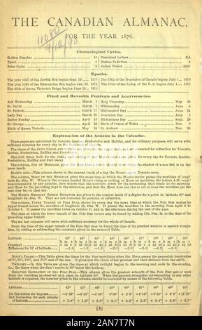 Die kanadische Almanach und Verzeichnis von 1875-1876. 1^iO^9 | 9 OPP CLABK * CO. TORONIO LITH. Stockfoto