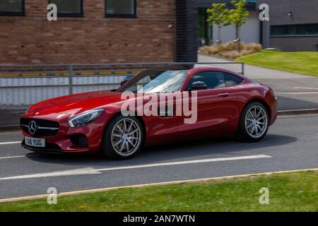 2016 roten Mercedes-Benz CLA220D AMG Line Auto an Pendle Power Fest, Lancashire, Großbritannien Stockfoto