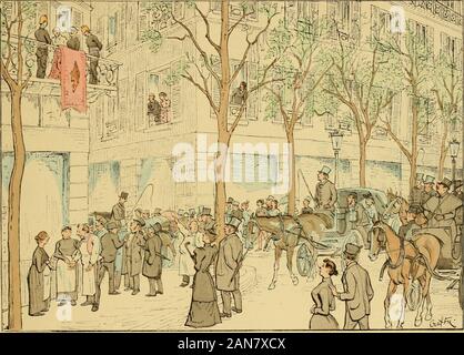 A Travers Paris. UN INCENDIE (Place De LÉcole de médecine) Un-portier impressionnable Eine vu de la fumée dans son Escalier. - Dans son zèle, Il est Allé casser Les vitres de tous les avertisseursdu Quartier, et de tous les Points de lhorizon Les pompiers accourent sur le lieu du incertains sinistre, un peu de sa Situation exacte. Tous les gamins rencontrés au Passage les escortent à Grandes enjambées, Tandis que les sergents de ville la interrompent Zirkulation, sous le fallacieux prétexte de lassurer.. UN INCENDIE (Boulevard Saint-Germain) Auf einem découvert limmeuble menacé, et, avec quelques seaux Stockfoto